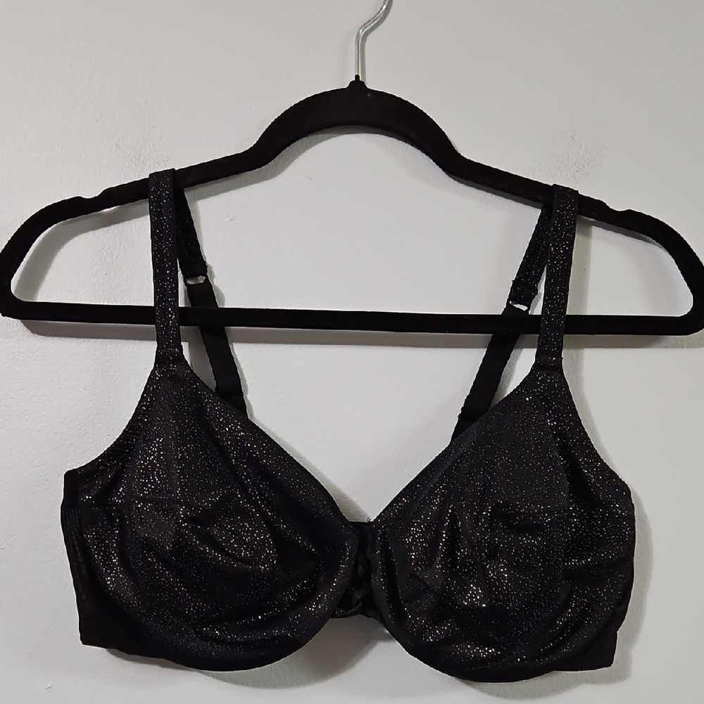 Elegant Playtex  Black Glitter Bra Lightly Lined Underwire Size 40C #1188